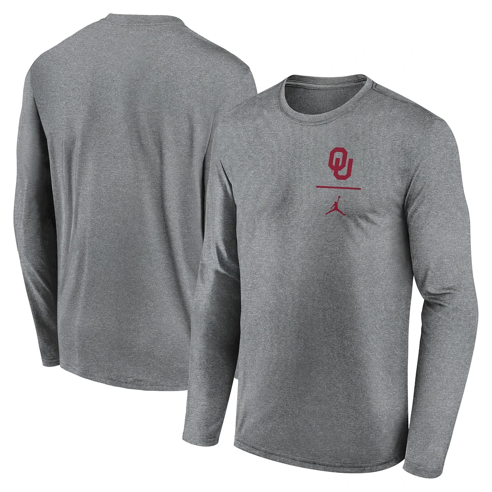 Men's Jordan Brand Heather Gray Oklahoma Sooners Primary Stack Legend Long Sleeve T-Shirt