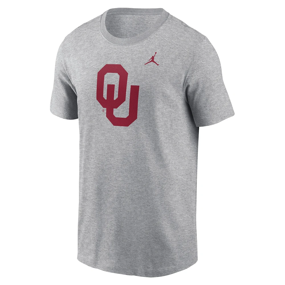 T-shirt Jordan Brand pour hommes, gris chiné, Oklahoma Sooners Primetime Evergreen Logo