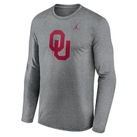 Men's Jordan Brand Heather Gray Oklahoma Sooners Primetime Primary Legend Long Sleeve T-Shirt