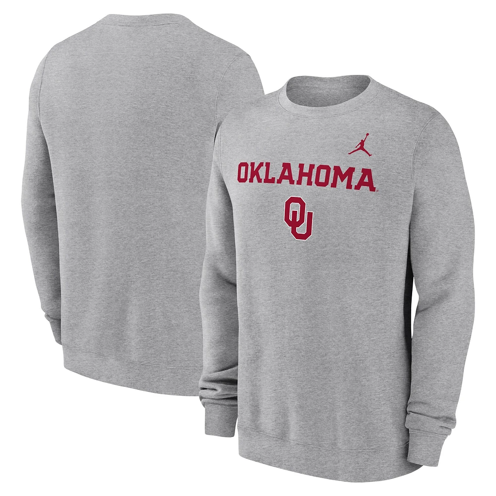 Men's Jordan Brand Heather Gray Oklahoma Sooners Primetime Primary Stack Pullover Sweatshirt