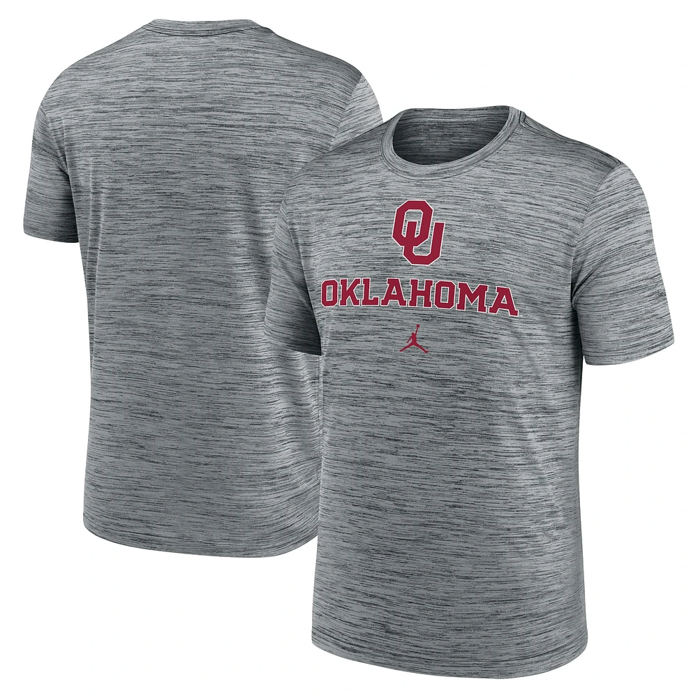 T-shirt Jordan Brand Heather Grey pour homme Oklahoma Sooners Primetime Velocity