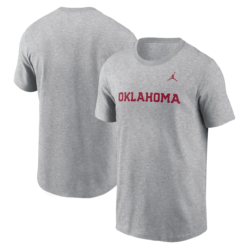 Men's Jordan Brand Heather Gray Oklahoma Sooners Primetime Wordmark T-Shirt