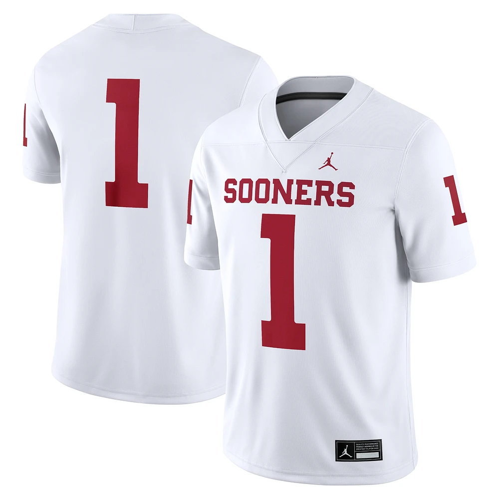 Men's Jordan Brand #1 White Oklahoma Sooners Game Jersey