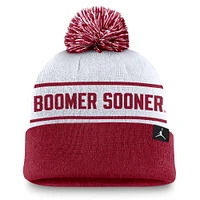 Men's Jordan Brand White/Crimson Oklahoma Sooners Local Peak Cuffed Knit Hat with Pom