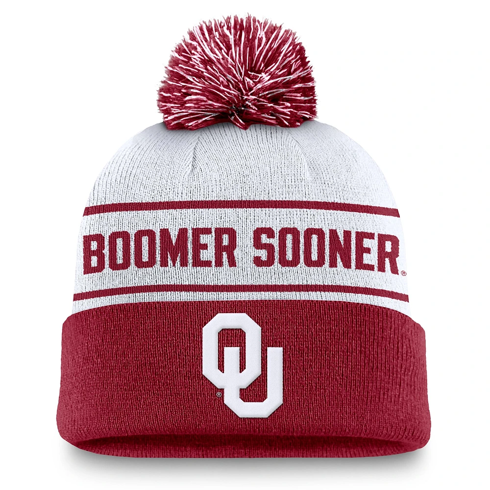 Men's Jordan Brand White/Crimson Oklahoma Sooners Local Peak Cuffed Knit Hat with Pom