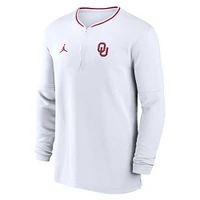 Haut à manches longues demi-zippé pour homme Jordan Brand Oklahoma Sooners 2024 Sideline Coach Performance blanc