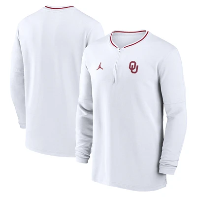 Haut à manches longues demi-zippé pour homme Jordan Brand Oklahoma Sooners 2024 Sideline Coach Performance blanc