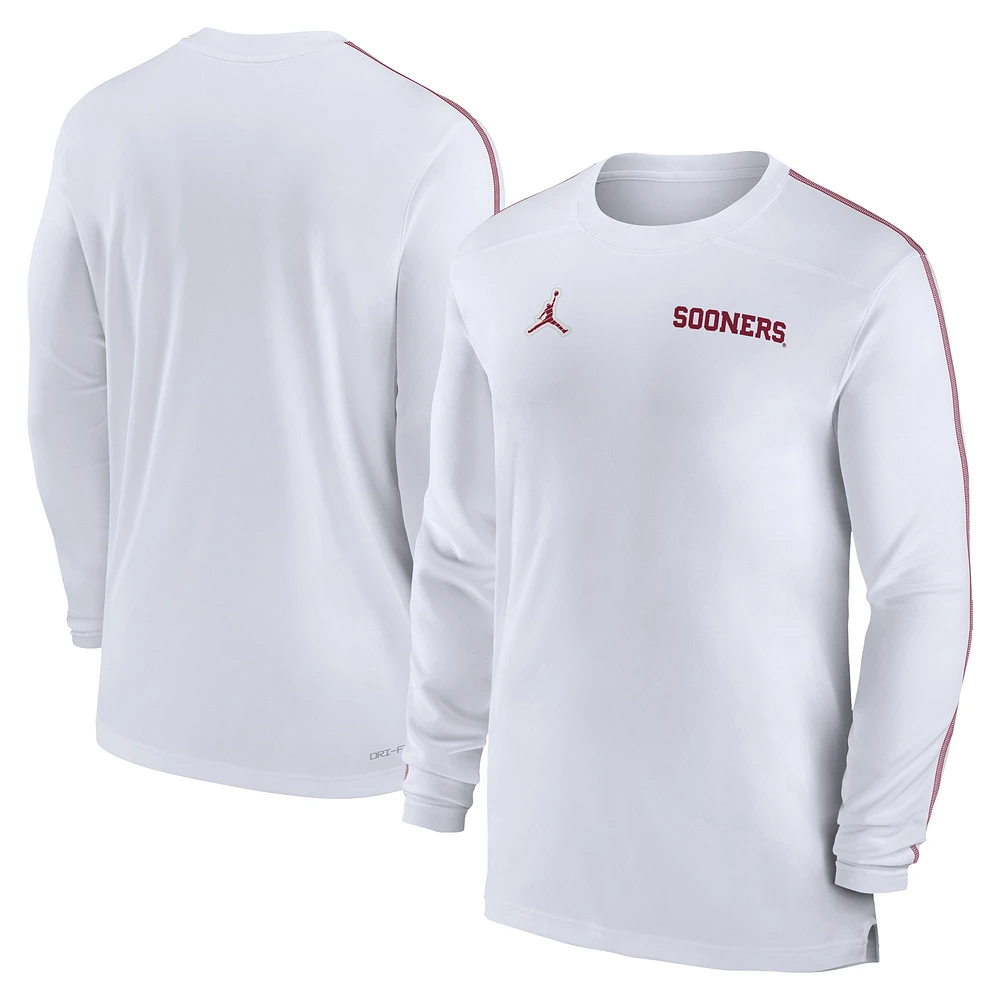 Men's Jordan Brand White Oklahoma Sooners 2024 Sideline Coach UV Performance Long Sleeve T-Shirt