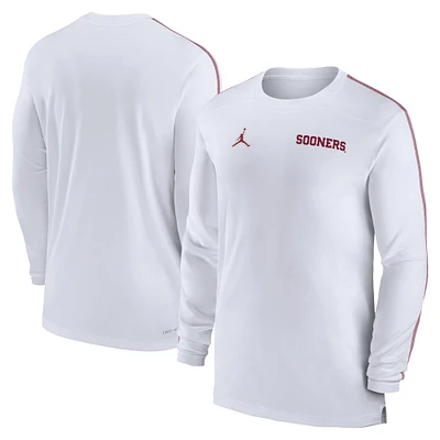 Men's Jordan Brand White Oklahoma Sooners 2024 Sideline Coach UV Performance Long Sleeve T-Shirt