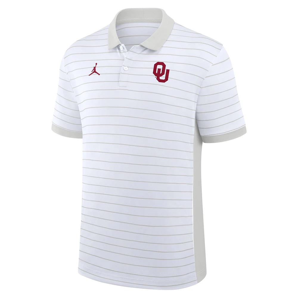 Men's Jordan Brand White Oklahoma Sooners 2025 Early Season Coaches Sideline Victory Stripe Performance Polo