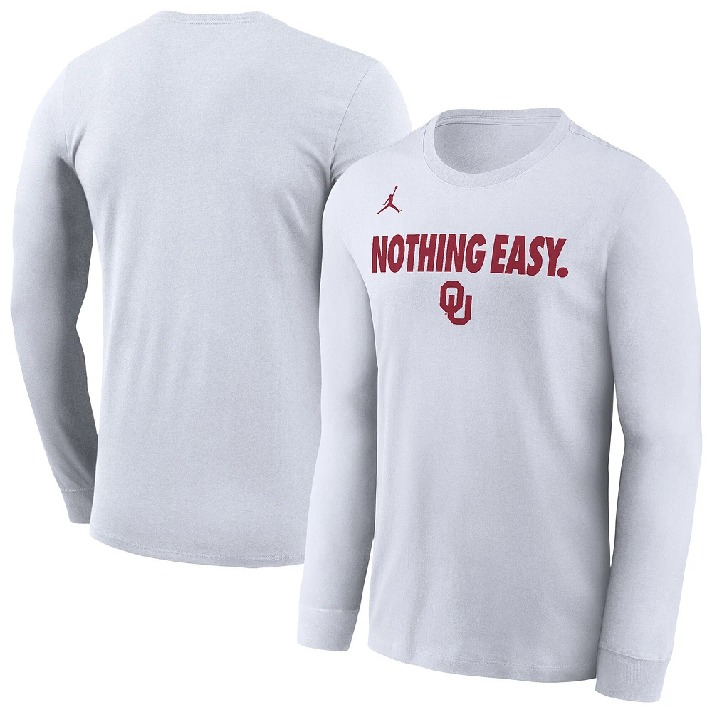 Men's Jordan Brand White Oklahoma Sooners 2025 On-Court Bench Long Sleeve T-Shirt