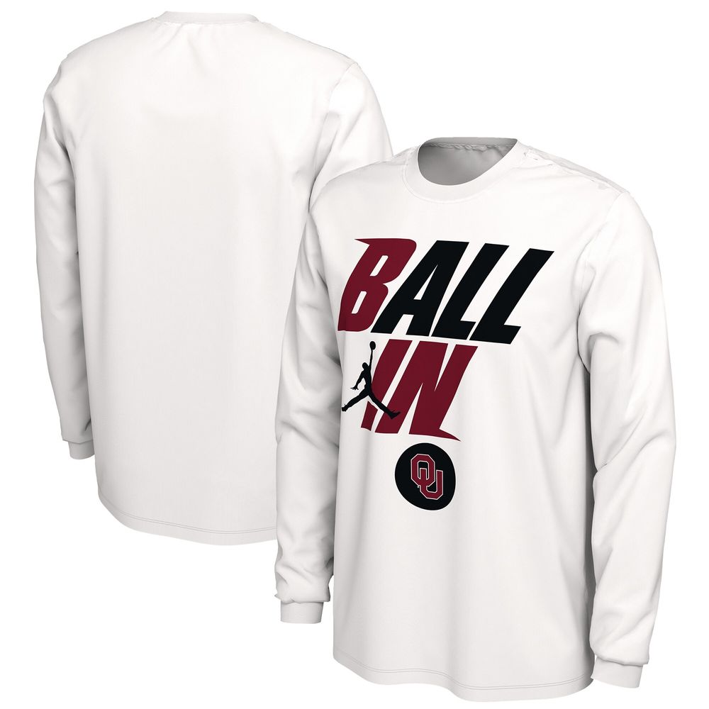 Men's Jordan Brand White Oklahoma Sooners Ball Bench Long Sleeve T-Shirt