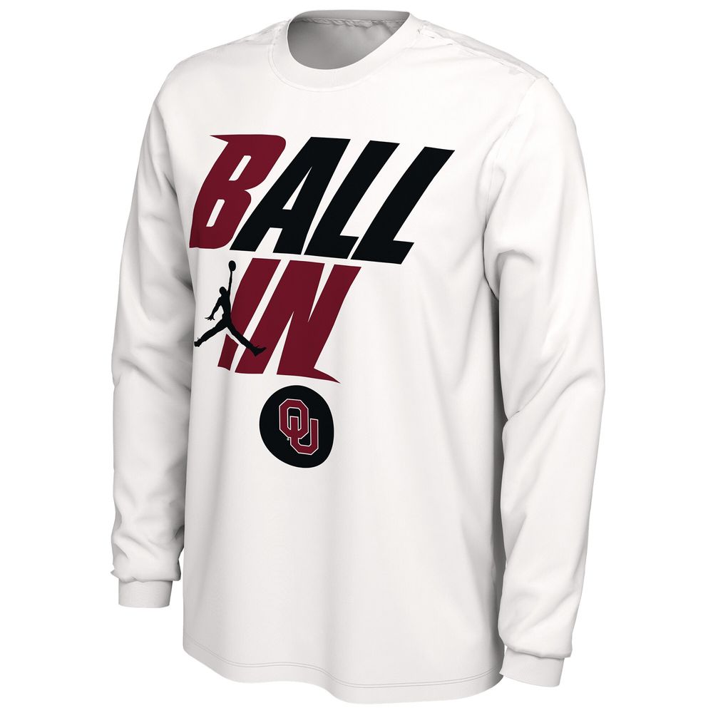 Men's Jordan Brand White Oklahoma Sooners Ball Bench Long Sleeve T-Shirt