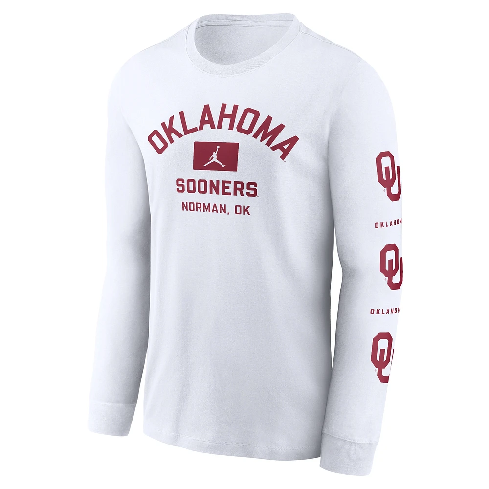 T-shirt à manches longues blanc Jordan Brand Oklahoma Sooners Primetime Classic Location pour homme