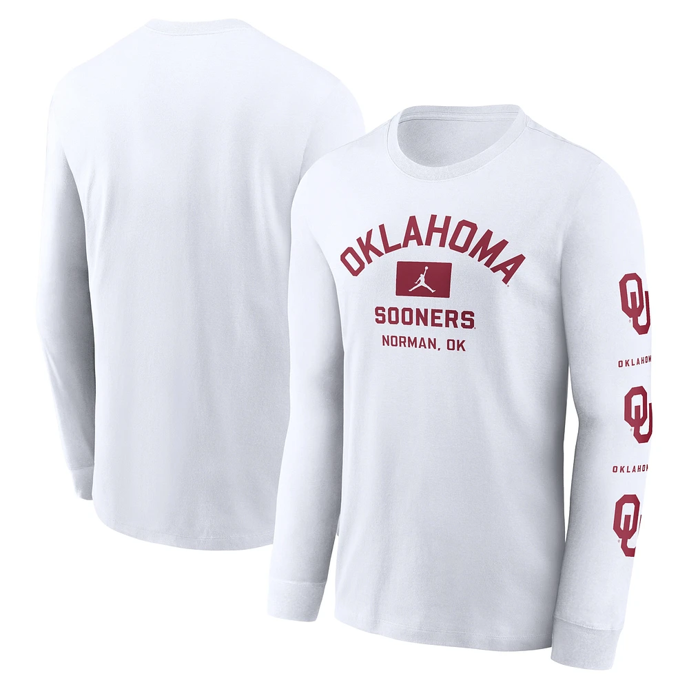 T-shirt à manches longues blanc Jordan Brand Oklahoma Sooners Primetime Classic Location pour homme