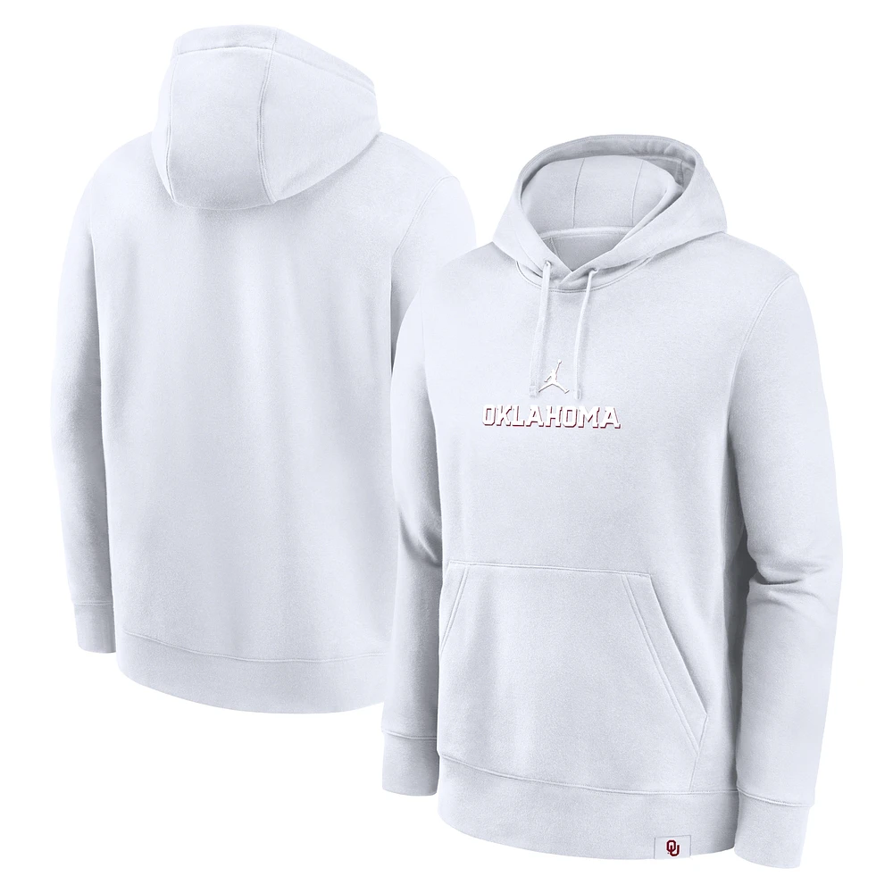 Men's Jordan Brand White Oklahoma Sooners Statement Wordmark Lockup Pullover Hoodie