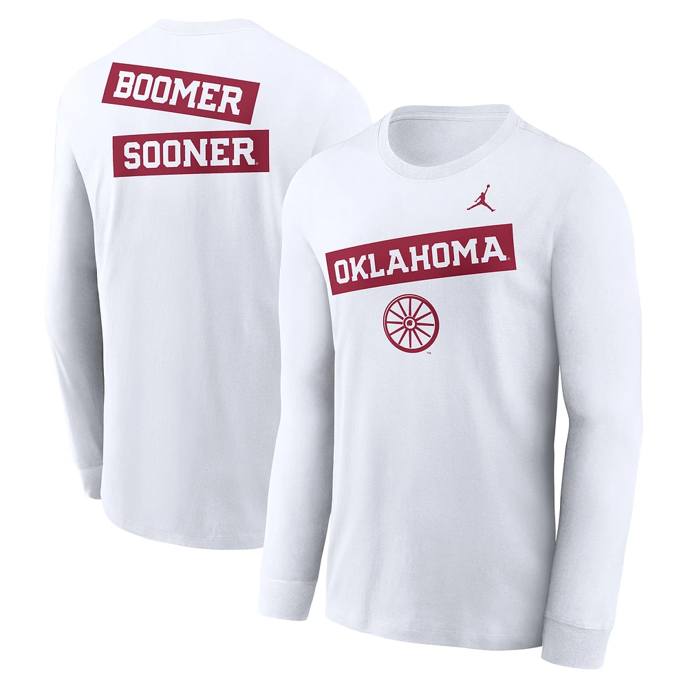 Men's Jordan Brand White Oklahoma Sooners Two-Hit Classic Location Long Sleeve T-Shirt