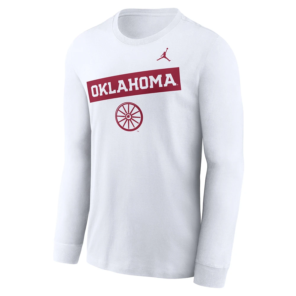 Men's Jordan Brand White Oklahoma Sooners Two-Hit Classic Location Long Sleeve T-Shirt