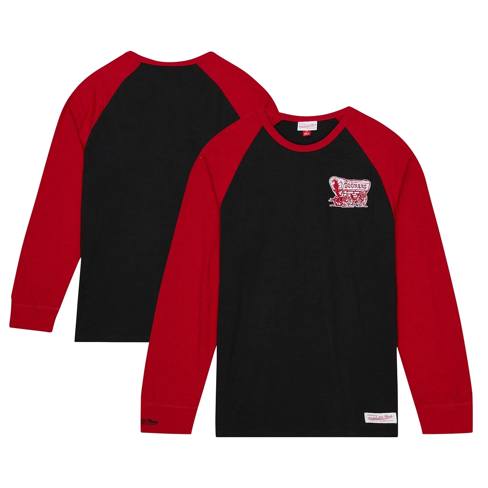 Men's Mitchell & Ness Black Oklahoma Sooners Legendary Slub Raglan Long Sleeve T-Shirt