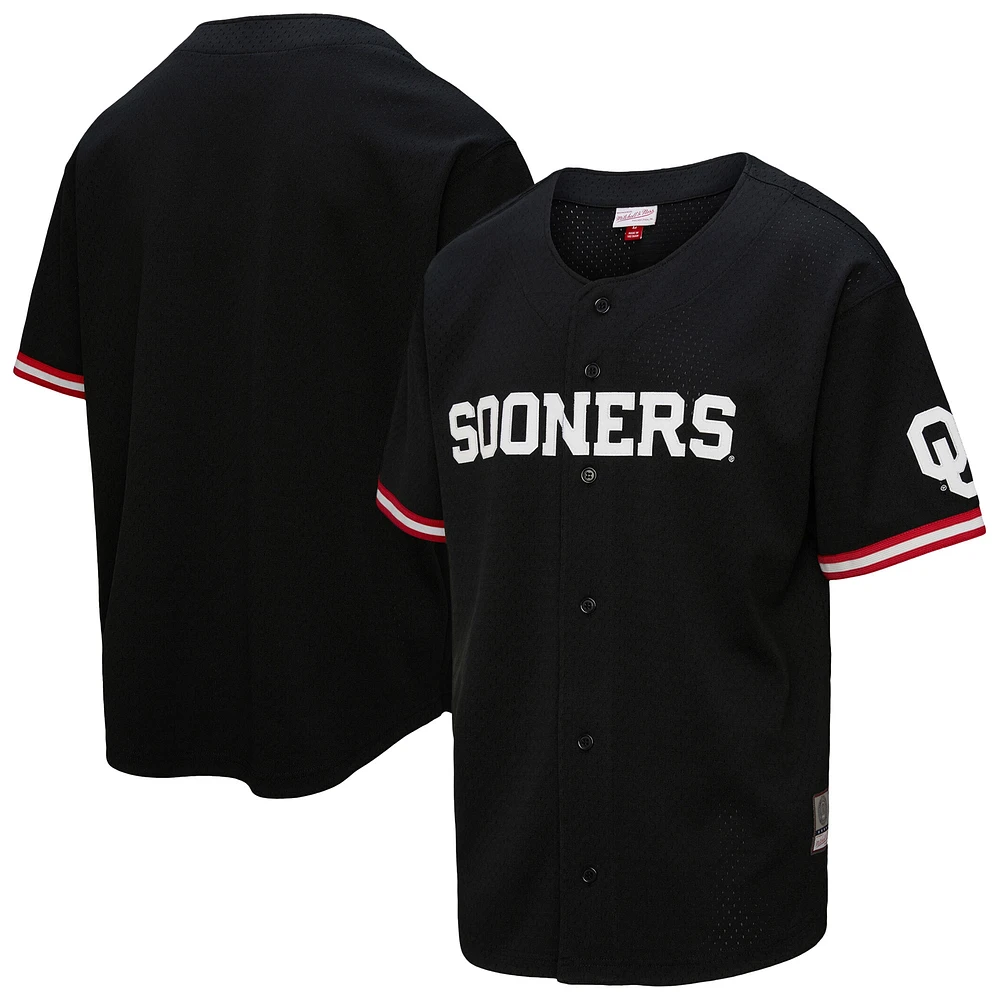 Men's Mitchell & Ness Black Oklahoma Sooners On The Clock Full-Button Fashion Jersey