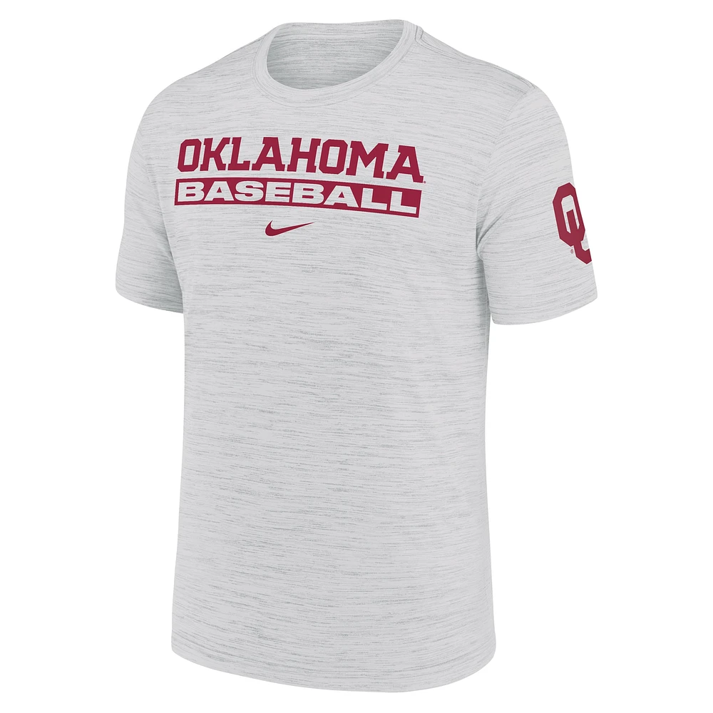 Men's Nike Ash Oklahoma Sooners Velocity Baseball Wordmark Stack Performance T-Shirt