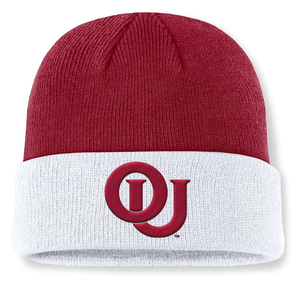 Bonnet tricoté à revers Nike Legacy Terra pour homme, couleur cramoisie/blanche, Oklahoma Sooners