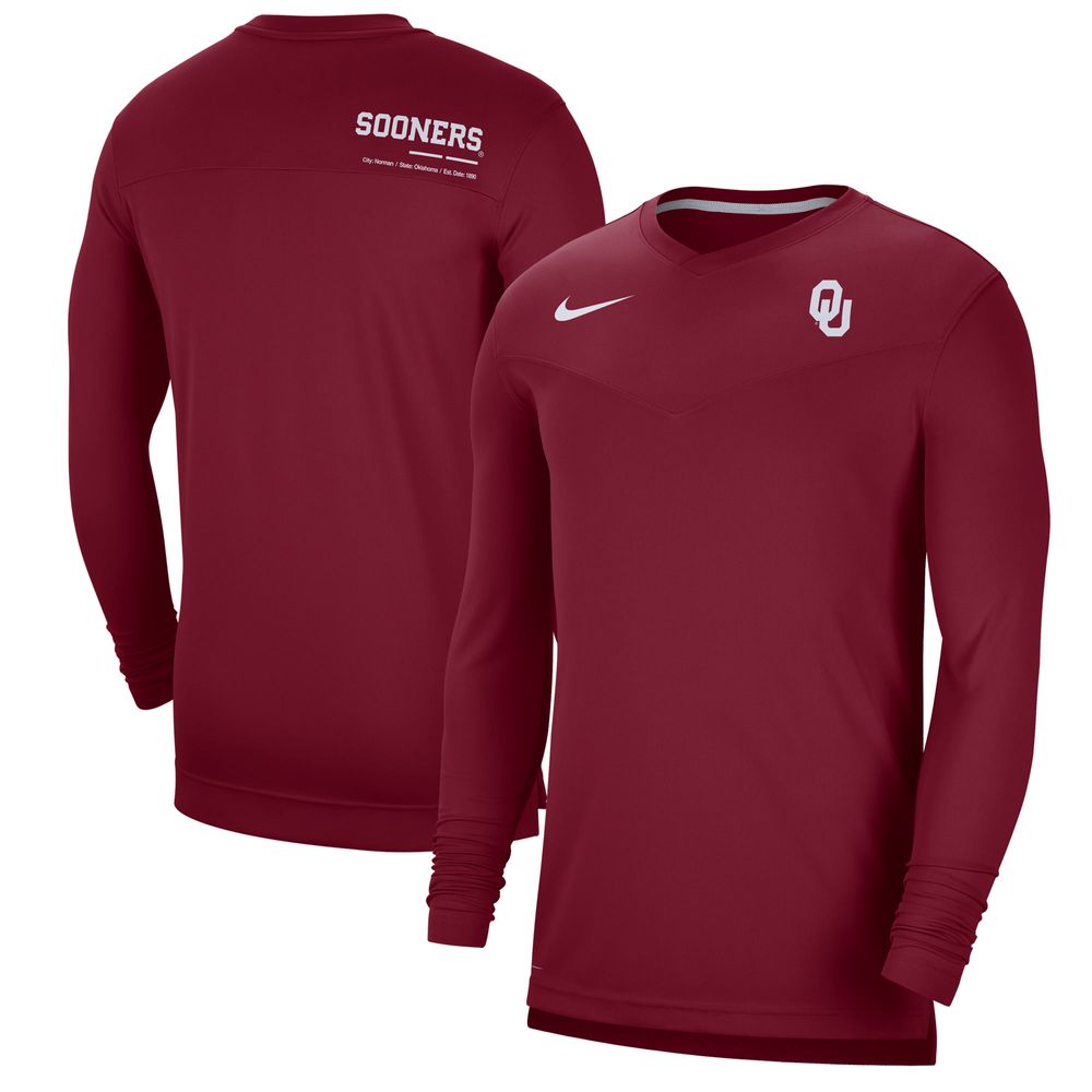 Men's Nike Crimson Oklahoma Sooners 2022 Coach Performance Long Sleeve V-Neck T-Shirt