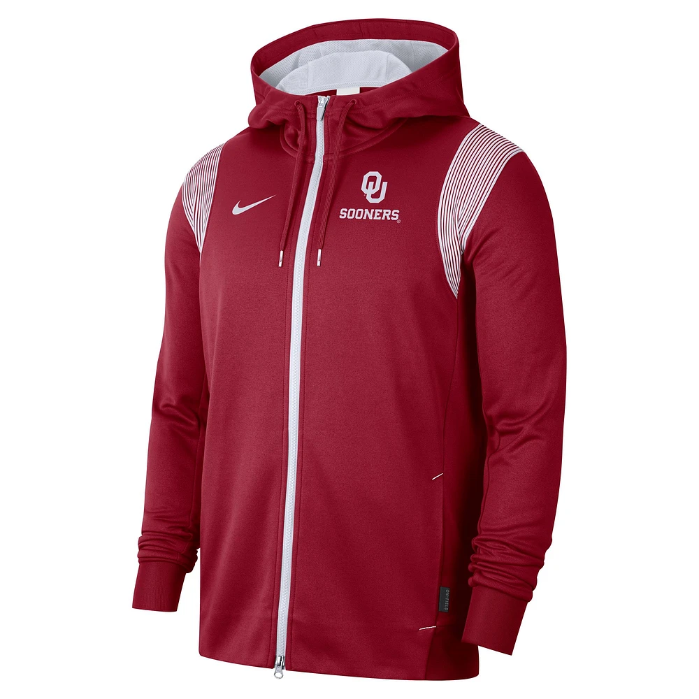 Men's Nike Crimson Oklahoma Sooners 2022 Sideline Lockup Performance Full-Zip Hoodie Jacket