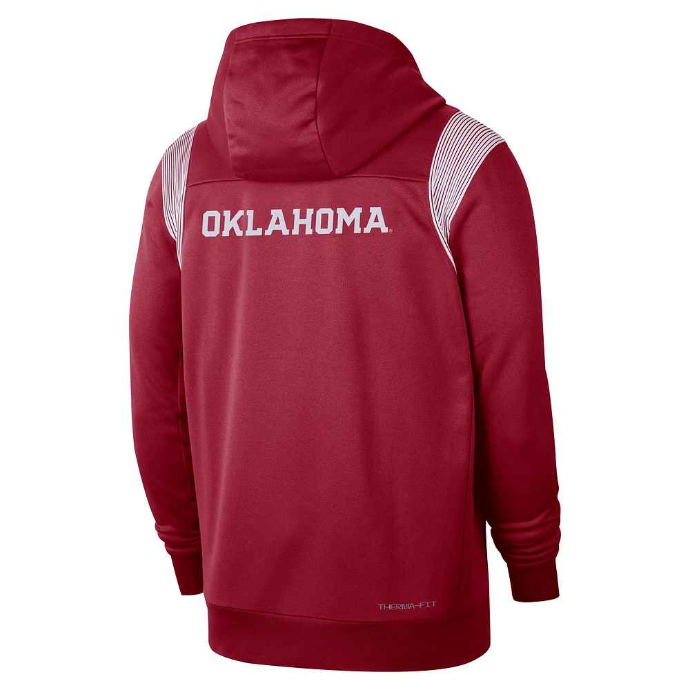 Men's Nike Crimson Oklahoma Sooners 2022 Sideline Lockup Performance Full-Zip Hoodie Jacket