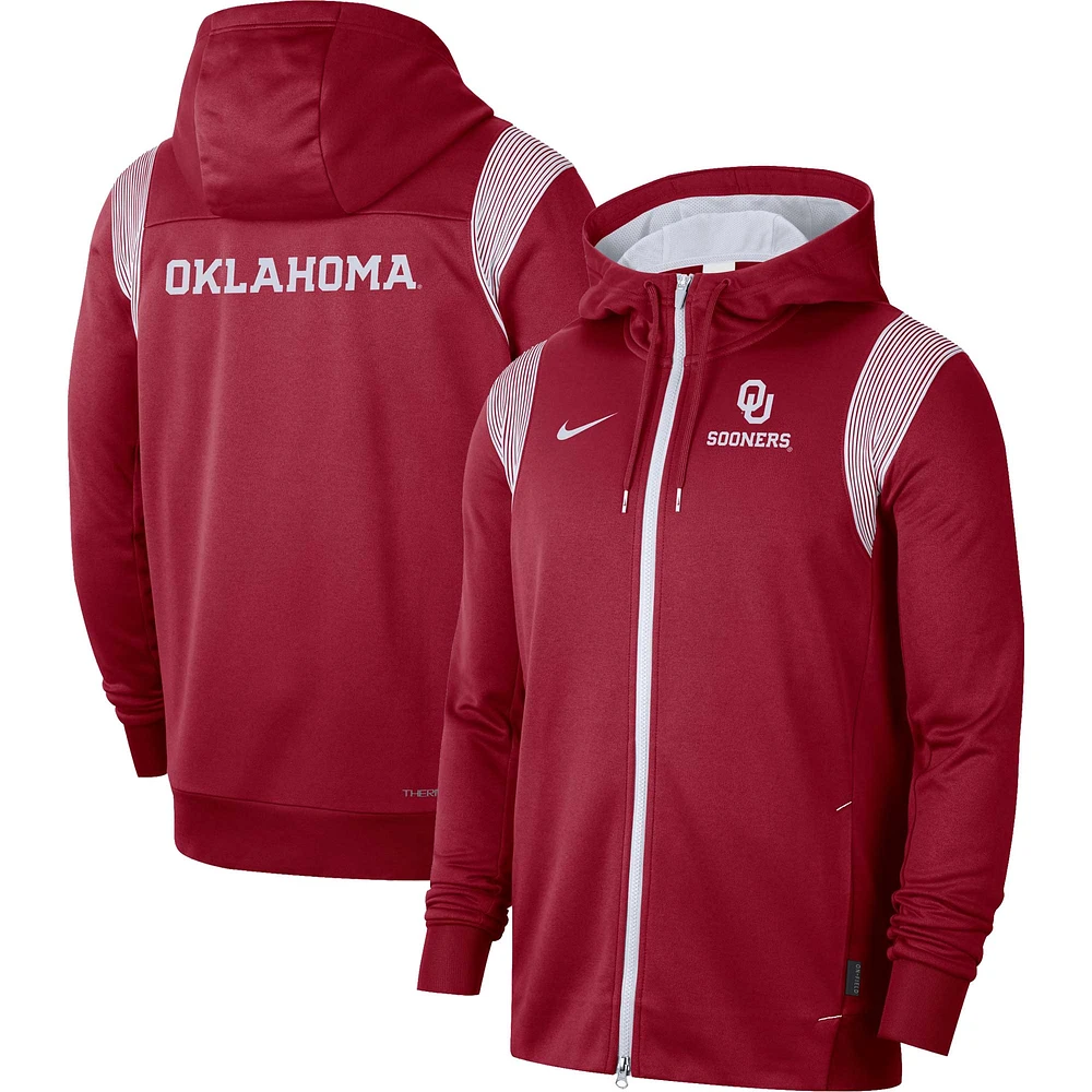 Veste à capuche entièrement zippée pour homme Nike Crimson Oklahoma Sooners 2022 Sideline Lockup Performance