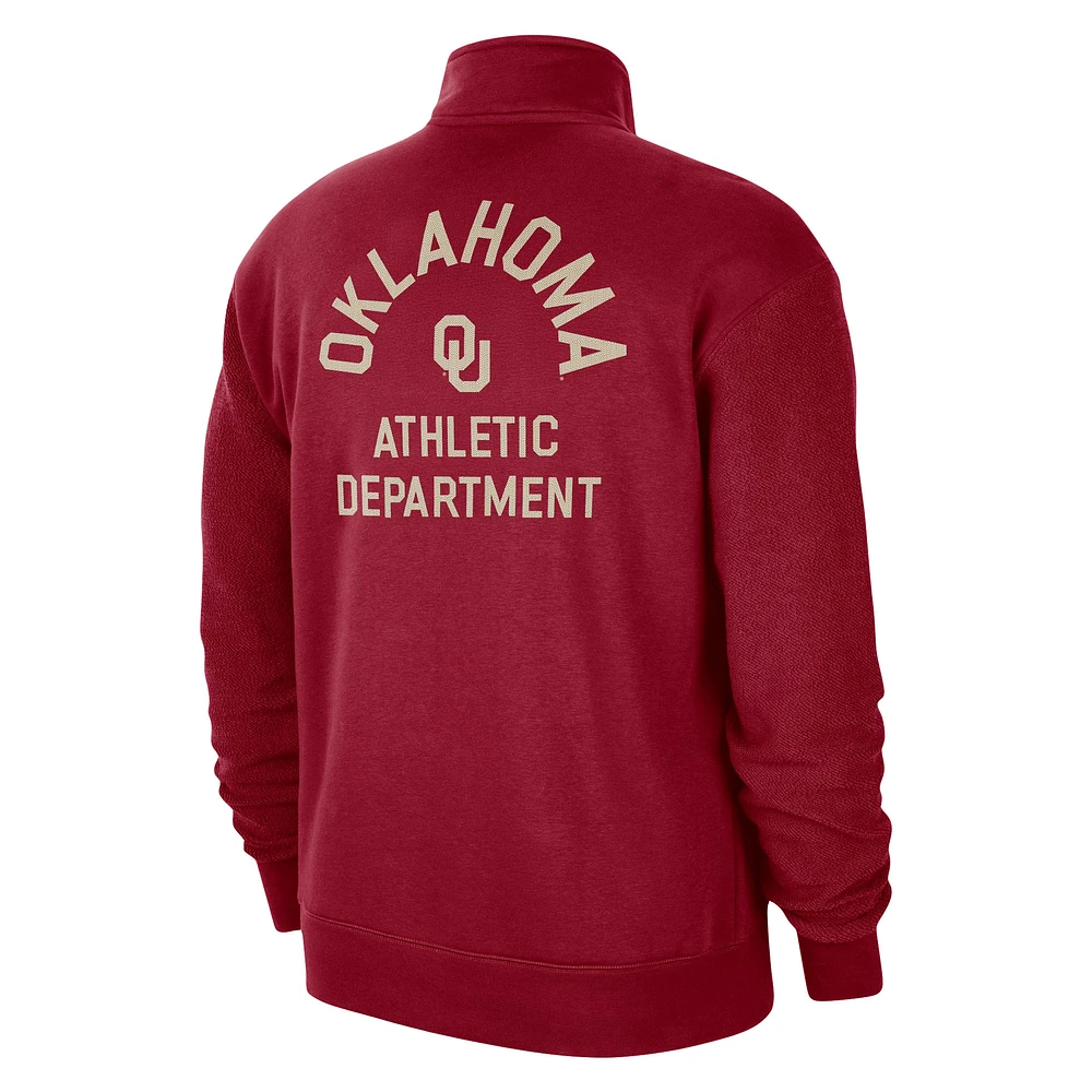 Men's Nike Crimson Oklahoma Sooners Campus Athletic Department Quarter-Zip Sweatshirt