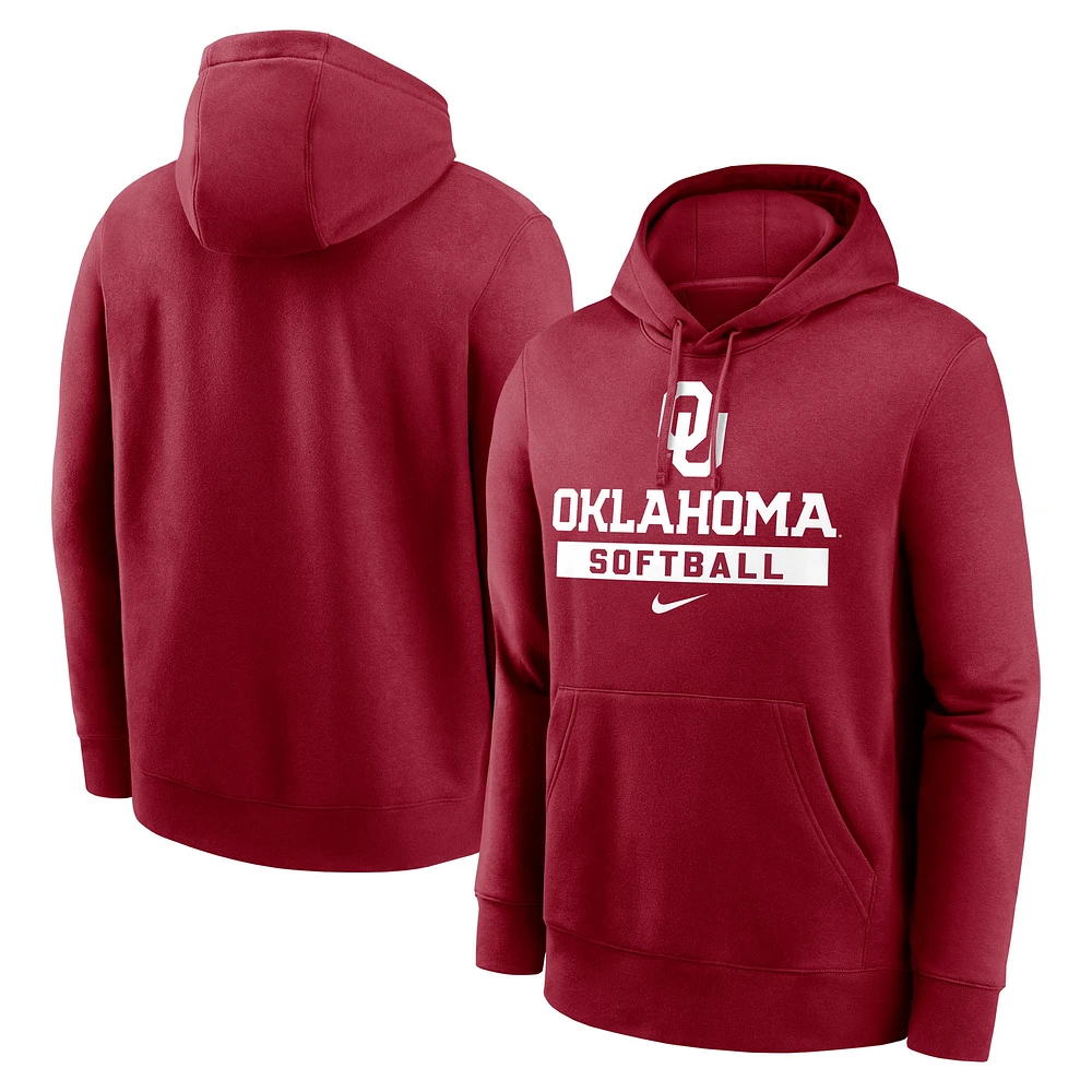 Sweat à capuche en polaire Nike Crimson Oklahoma Sooners Softball Stack Club pour homme