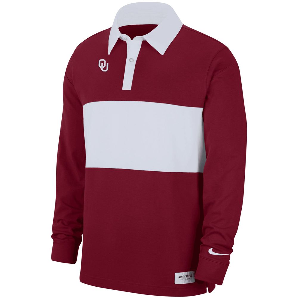 Men's Nike Crimson Oklahoma Sooners Striped Long Sleeve Polo