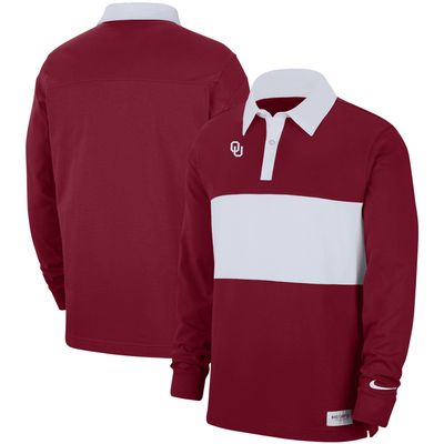 Men's Nike Crimson Oklahoma Sooners Striped Long Sleeve Polo