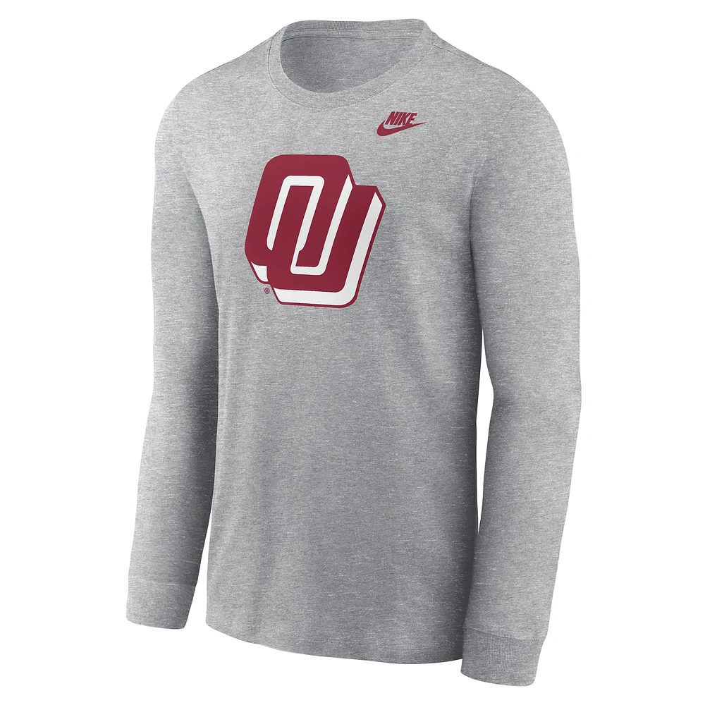 Men's Nike Heather Gray Oklahoma Sooners Alternate Logo Long Sleeve T-Shirt