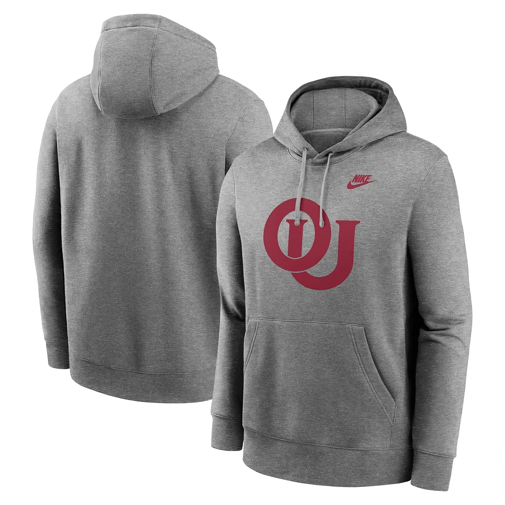 Sweat à capuche en polaire Nike Heather Grey Oklahoma Sooners Legacy Logo Club pour homme