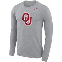 T-shirt à manches longues Nike Oklahoma Sooners Legend Wordmark Performance pour homme, gris chiné