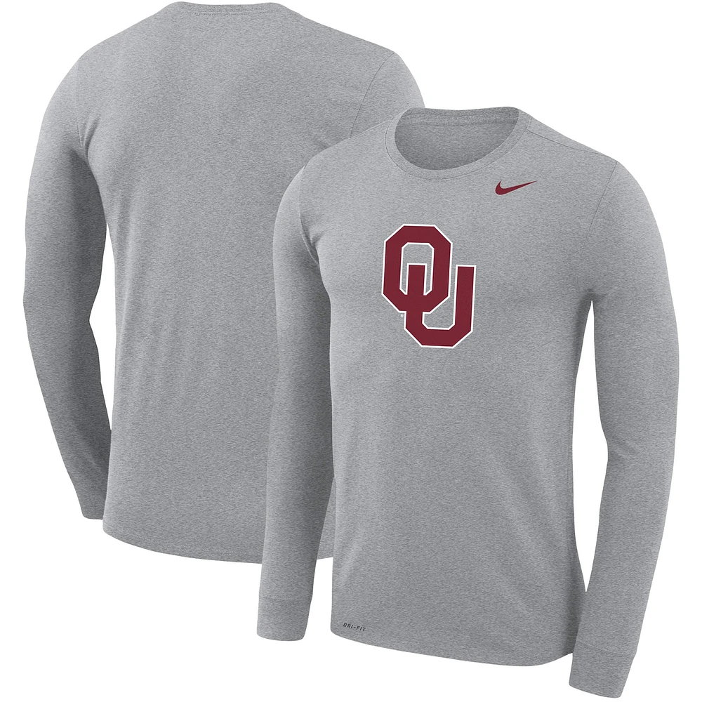 T-shirt à manches longues Nike Oklahoma Sooners Legend Wordmark Performance pour homme, gris chiné