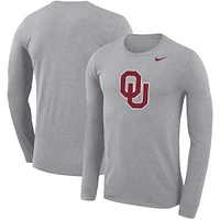 Men's Nike Heather Gray Oklahoma Sooners Legend Wordmark Performance Long Sleeve T-Shirt