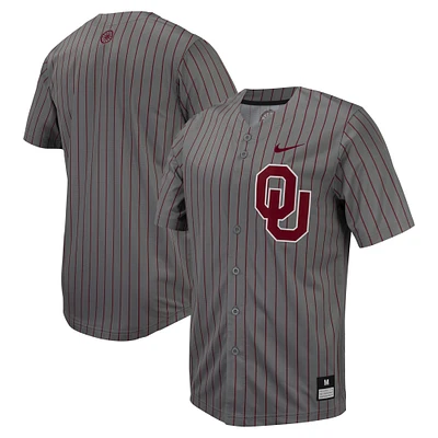 Maillot de baseball à boutons complets Nike pour hommes, gris acier, Oklahoma Sooners, réplique fines rayures