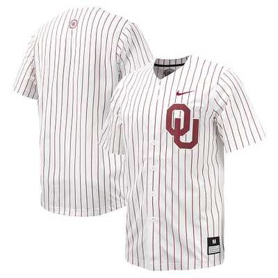 Maillot de baseball Nike pour homme, réplique à fines rayures, blanc, Oklahoma Sooners, boutonné sur toute la longueur