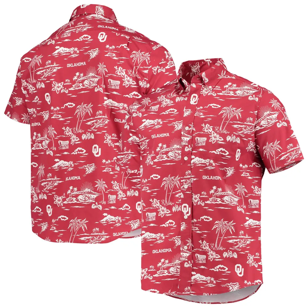 Men's Columbia Crimson Oklahoma Sooners Super Slack Tide Omni-Shade  Button-Up Shirt