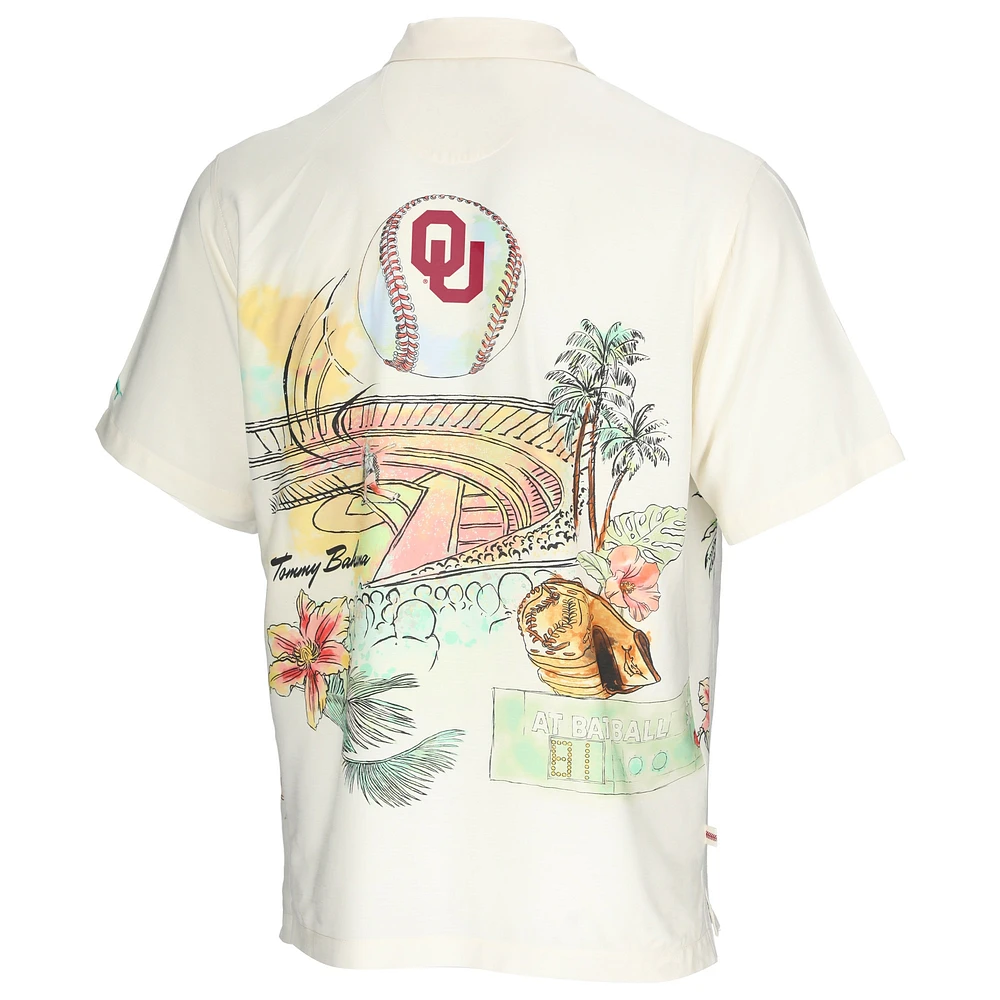 Men's Tommy Bahama Cream Oklahoma Sooners Paradise Fly Ball Camp Button-Up Shirt