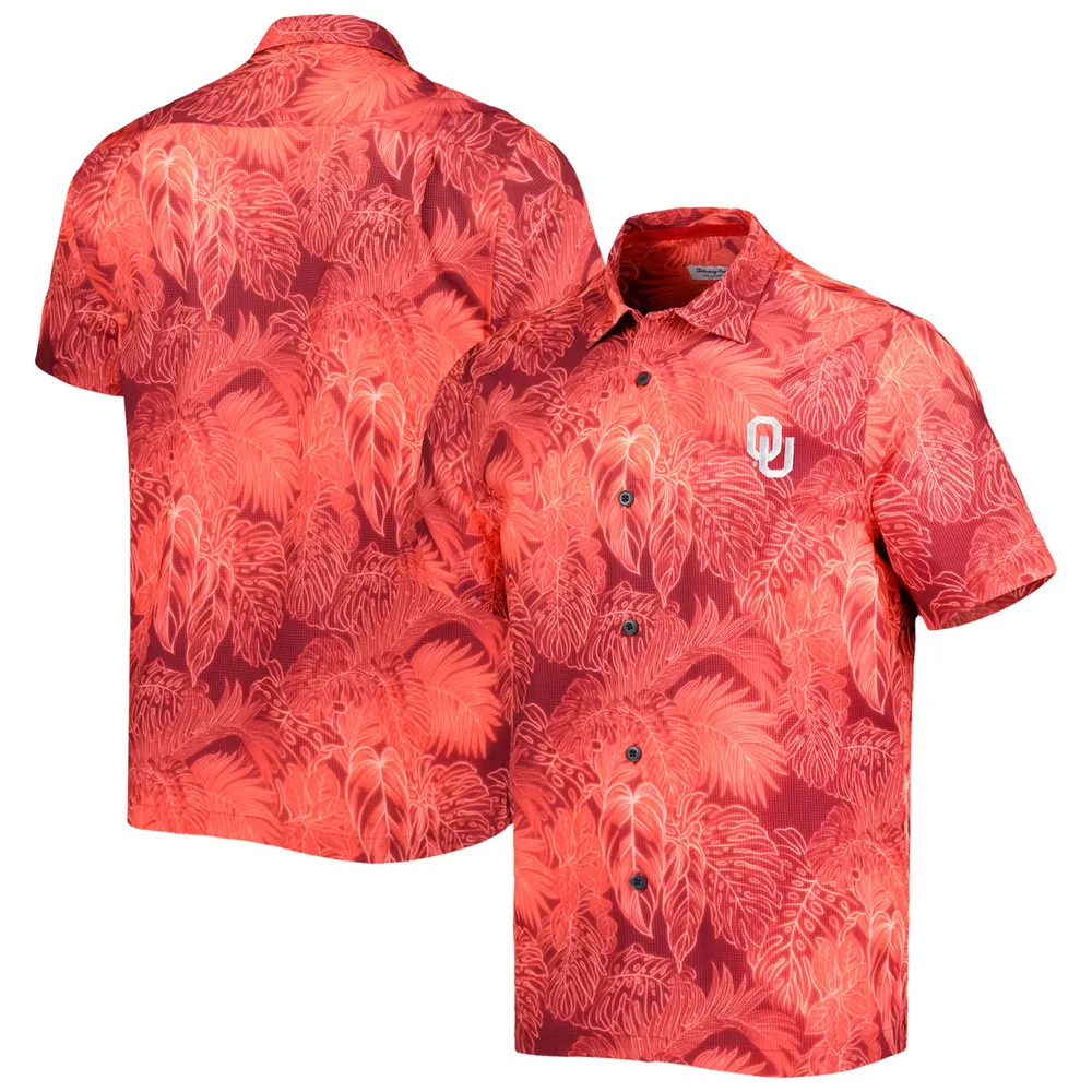 Men's Tommy Bahama Crimson Oklahoma Sooners Big & Tall Coast Luminescent Fronds IslandZone Button-Up Camp Shirt