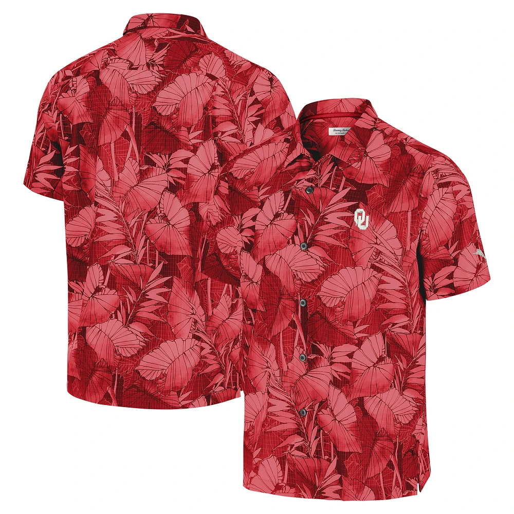 Chemise boutonnée Tommy Bahama Crimson pour homme Oklahoma Sooners Big & Tall Coast Nuevo Fronds IslandZone