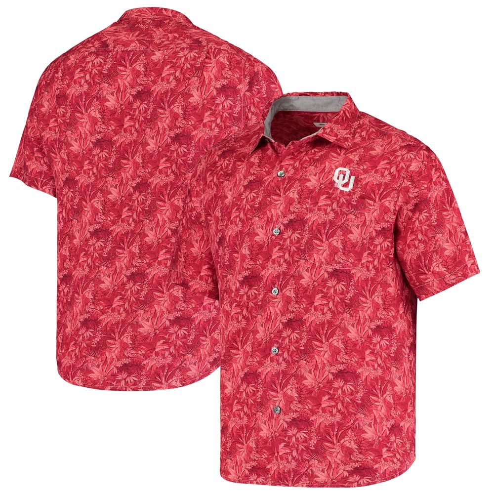 Men's Tommy Bahama Crimson Oklahoma Sooners Sport Jungle Shade Camp Button-Up Shirt