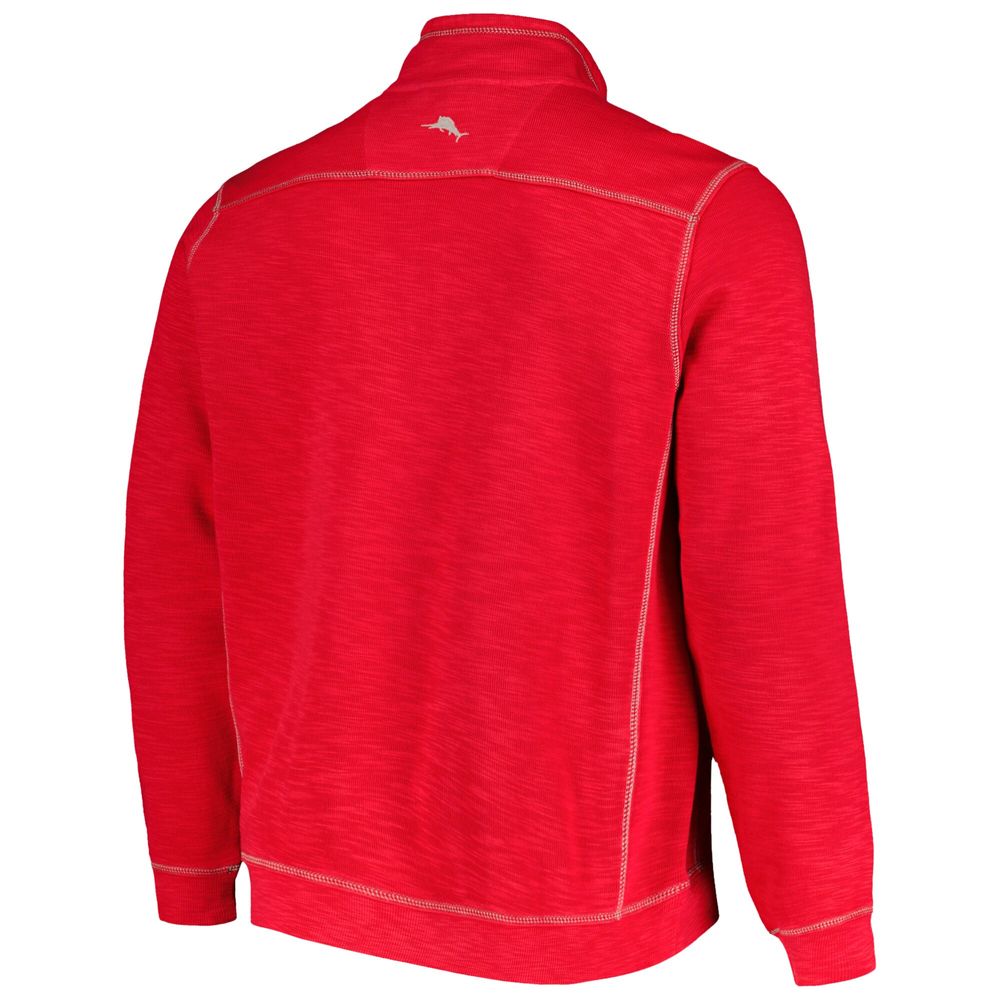 Men's Tommy Bahama Crimson Oklahoma Sooners Sport Tobago Bay Tri-Blend Mock Neck Half-Zip Jacket