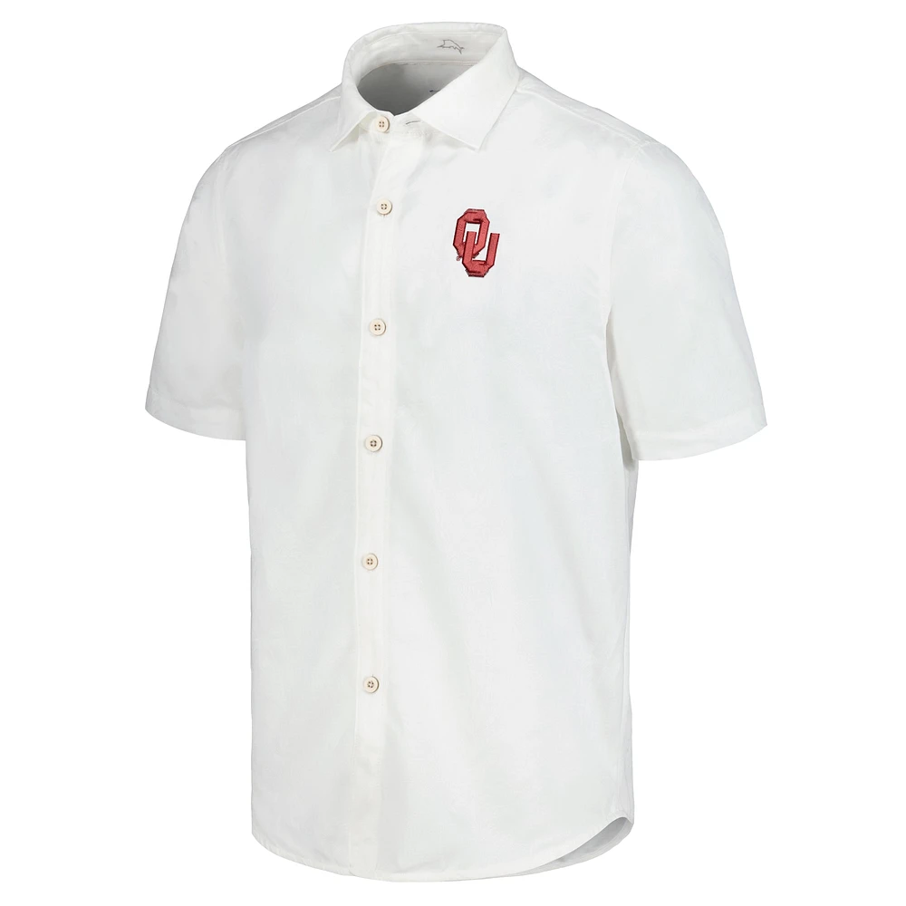 Chemise boutonnée Tommy Bahama pour hommes Oklahoma Sooners Coconut Point Palm Vista IslandZone Camp blanche