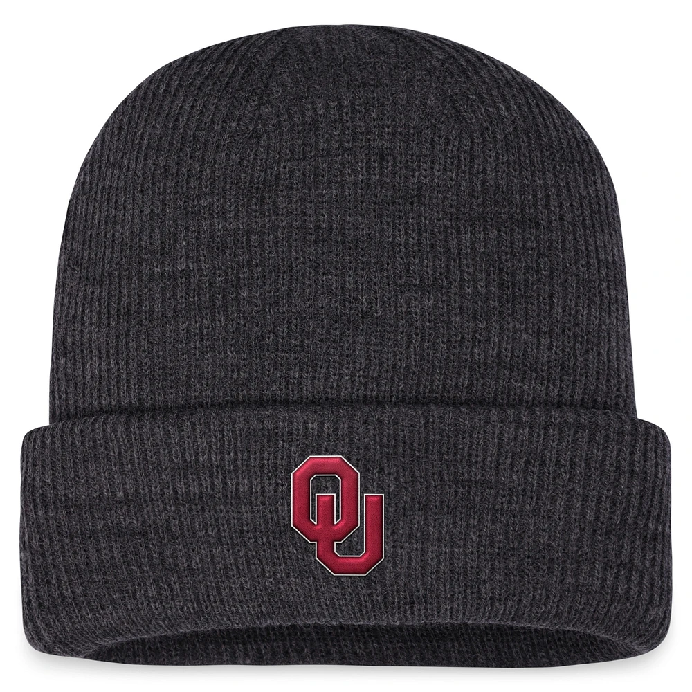 Bonnet en tricot transparent à revers Top of the World Charcoal Oklahoma Sooners pour hommes