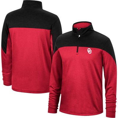 Men's Top of the World Crimson/Heathered Black Oklahoma Sooners Textured Color Block Quarter-Zip